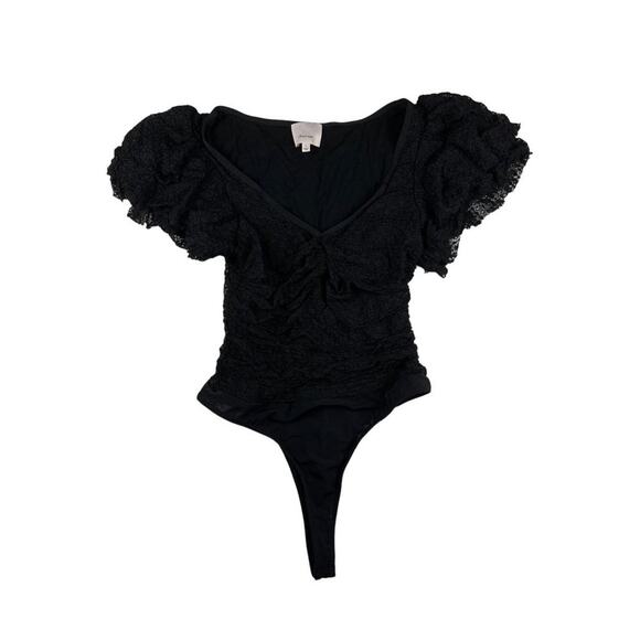 Cinq a Sept- Ruffle Bodysuit in Black - Picture 1 of 5